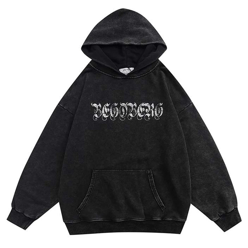 Winter Washed Cotton Hoodies Gothic Letter Print Hooded Vintage Landsc