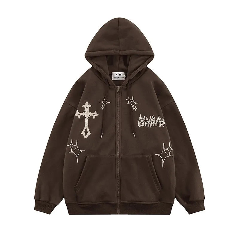 Gothic Embroidery Hoodies Women Retro Harajuku Hip Hop Jacket High Str
