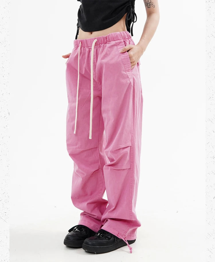 knee fold baggy pants unisex casual elastic waist straight trousers streetwear fashion drawstring women men hip hop y2k joggers unique joggers style 1261