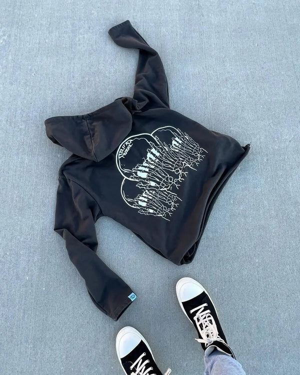 Anime Aesthetic Tee – Harajuku Fee Me Skull Hand Hoodies Women Streetwear Vintage