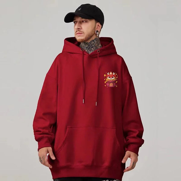 Lucky Cheer Dragon Printed Hoody Man Y2K Streetwear Clothes Fleece Hip