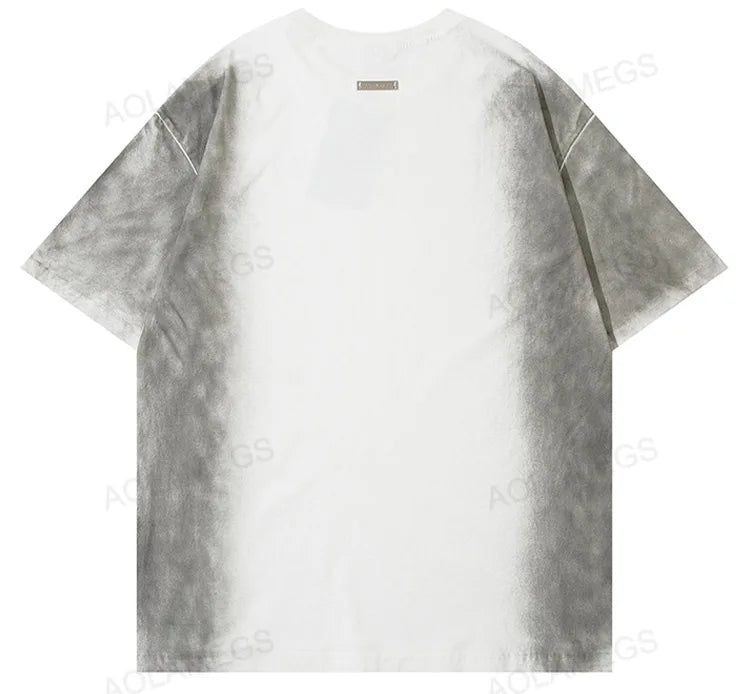 Gothic Vintage print – Men Y2K T Shirts Street Hip Hop Gradient Tshirt Retro Washed