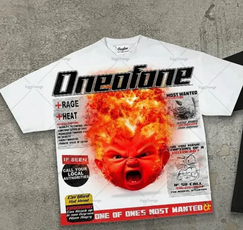 Street Hip-hop Rock Cartoon Anime Print Oversized Short-sleeved T-shirt Y2k Harajuku Gothic Punk Casual Loose Men Women Clothing