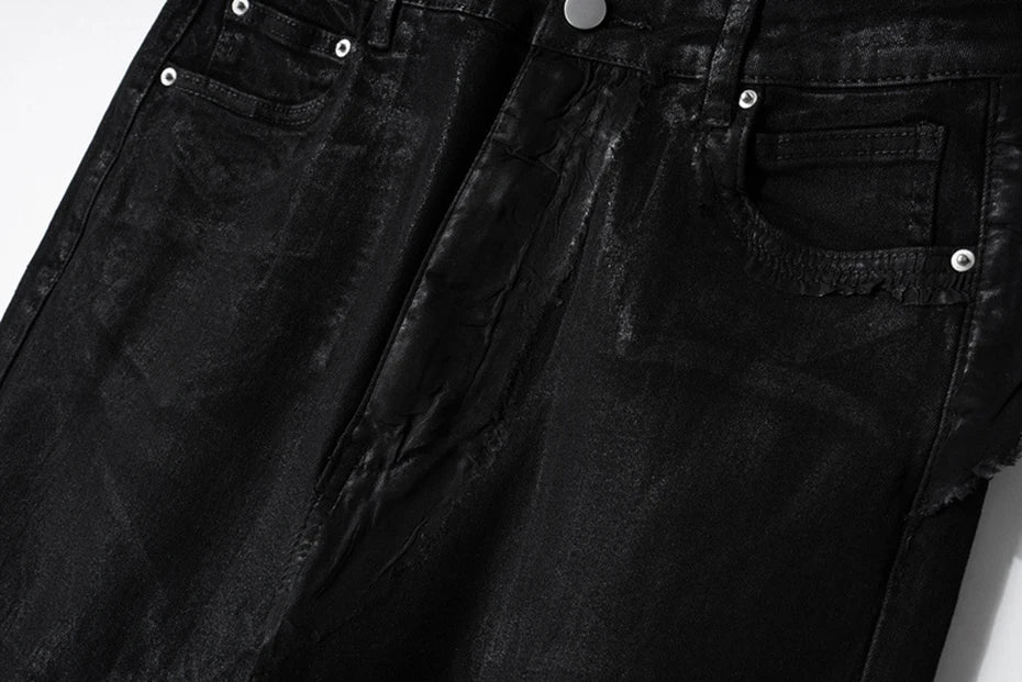 hi street flared jeans men broken patchwork denim pants streetwear harajuku luxury designer black jeans trousers male unique jeans style 356