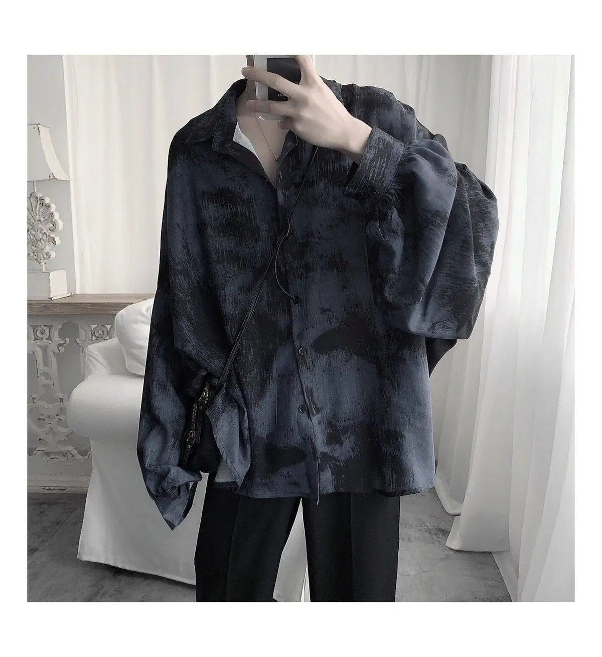 Tie dye loose shirt men long sleeved early autumn Korean version student ins men shirt dark abstinence