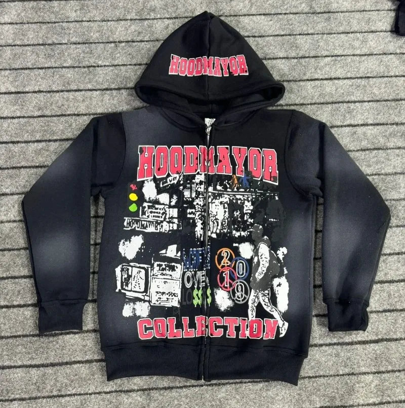 Streetwear Brand Trend Gothic Letter Print Oversized Hoodie Womens Fas