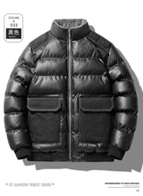 Winter new men's cotton thickened jacket slim stand-up collar splicing PU leather large pocket cotton-padded coat men