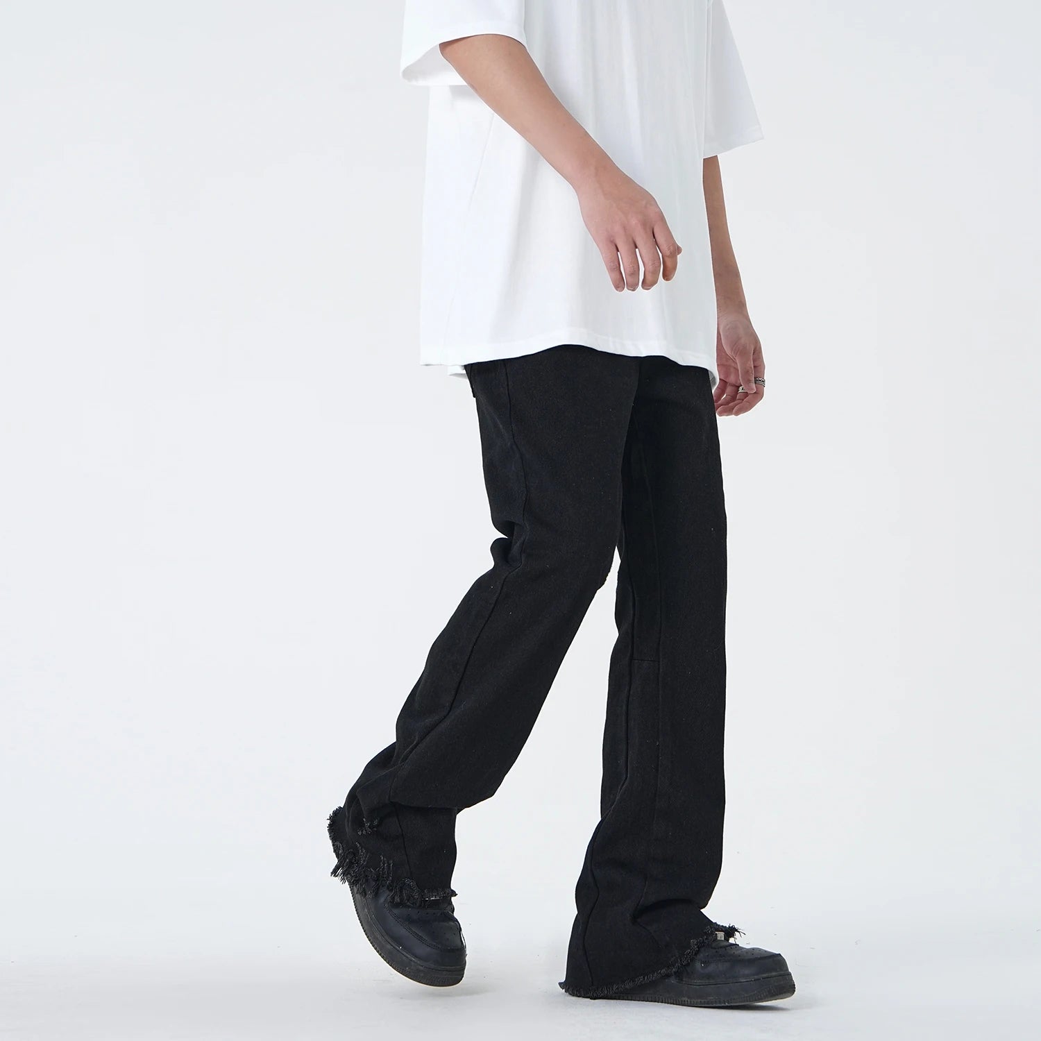 high street micro flare denim pants slim white jeans overall mens fashion casual vibe relaxed solid color washing jeans pants ripped baggy denim