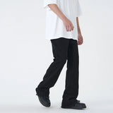 high street micro flare denim pants slim white jeans overall mens fashion casual vibe relaxed solid color washing jeans pants ripped baggy denim