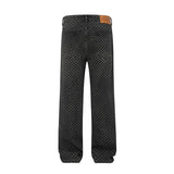 men streetwear fashion hip hop loose casual print black plaid denim pant jeans man vibe straight cowboy baggy jeans trousers unique jeans style 1574