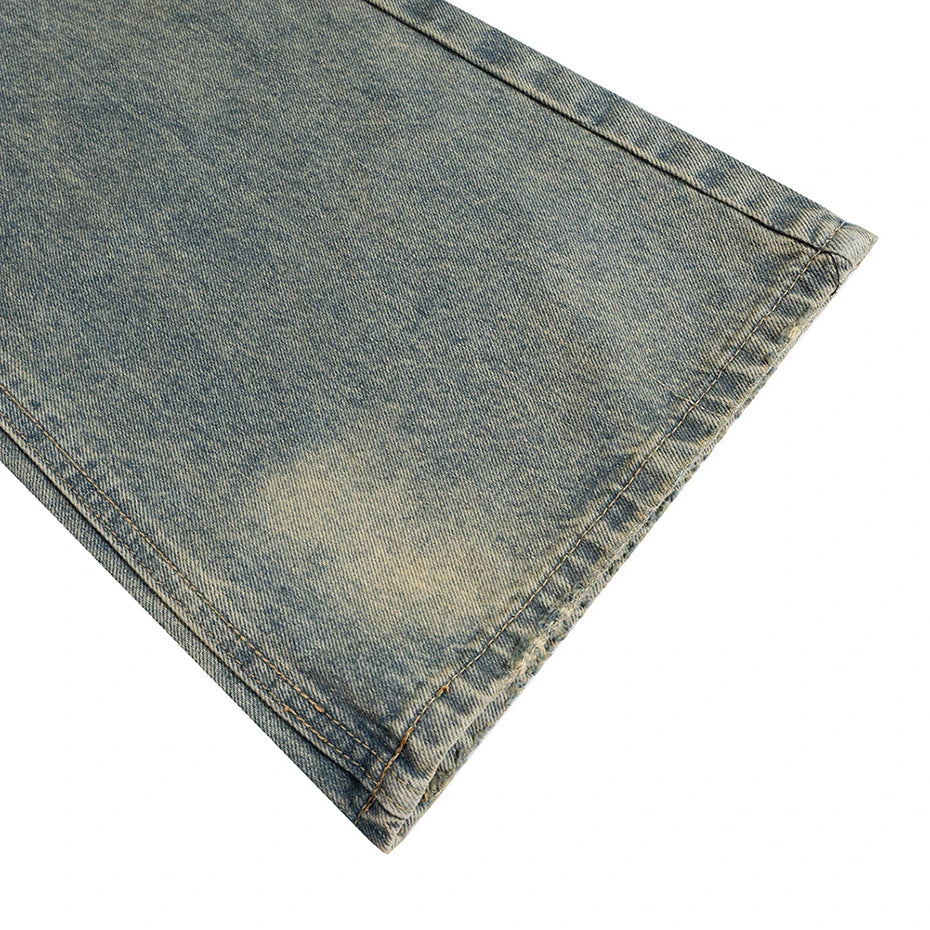 mens vintage ripped jeans distressed hole blue flared jeans trousers luxury designer male denim pants unique jeans style 1622