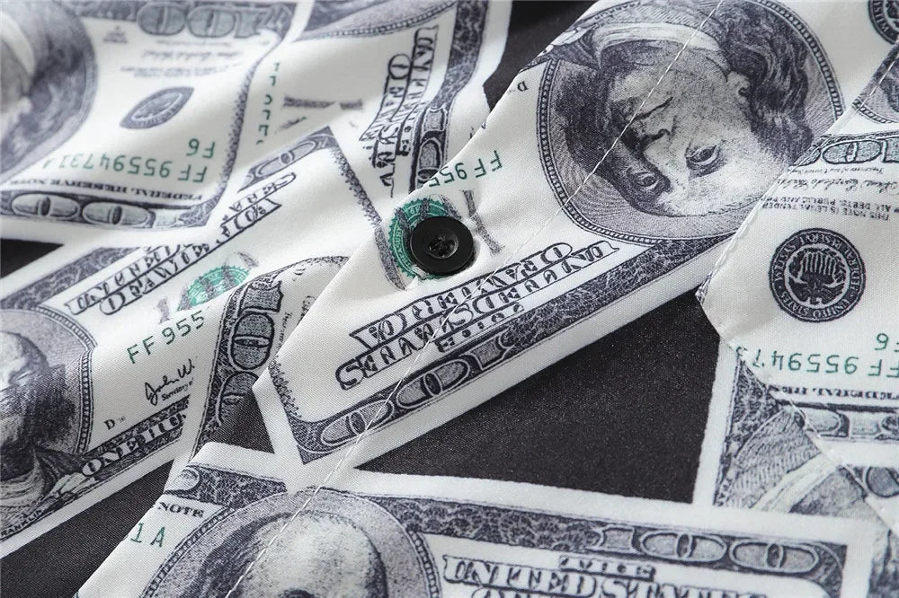 Dark Icon US Dollar Full Printed Shirts Men Turn-down Collar Casual Men's Shirt Logn Sleeve Man Clothing