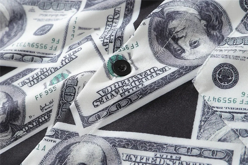 Dark Icon US Dollar Full Printed Shirts Men Turn-down Collar Casual Men's Shirt Logn Sleeve Man Clothing