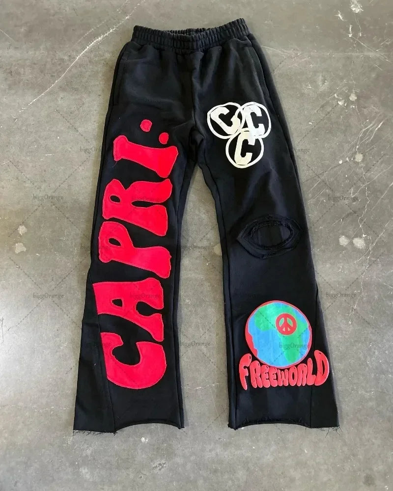european and american new embroidered oversized trousers men y2k trendy hip hop knitted pants loose casual wide leg pants women unique default style 3616