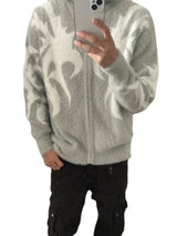 mens hooded cardigan sweater fashion harajuku pattern streetwear hip hop zipper warm knitted sweaters hood coats unisex jumpers - vintage look oversized hoodie, Y2K grunge street style, gothic aesthetic hoodie for winter