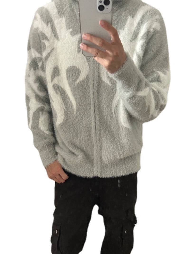 mens hooded cardigan sweater fashion harajuku pattern streetwear hip hop zipper warm knitted sweaters hood coats unisex jumpers - anime inspired graphic hoodie, trendy hip hop fashion hoodie, vintage look oversized hoodie