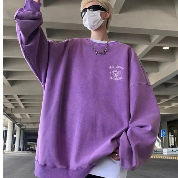 Korean Personalized Distressed Sweatshirt Men's Autumn Trend Brand High Street Handsome Loose Y2K Casual Niche Jacket Youth Tops