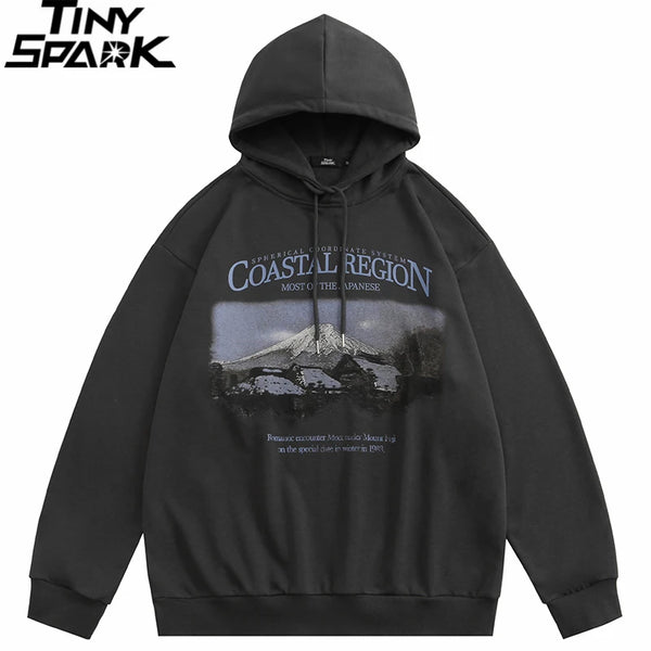 2023 Hoodie Sweatshirt Men Streetwear Retro Mountain Graphic Hooded Pu