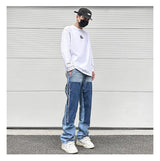 patchwork design denim flare jeans pants men casual zipper straight biker trousers jeans fashion streetwear hip hop jean joggers unique joggers style 2606