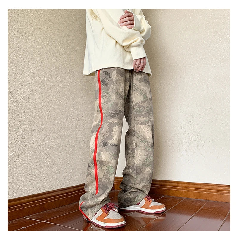 2023 outdoor side zipper camouflage baggy men cargo tracksuit pants overalls hip hop women sport long trousers spodnie dresowe unique cargo style 4238