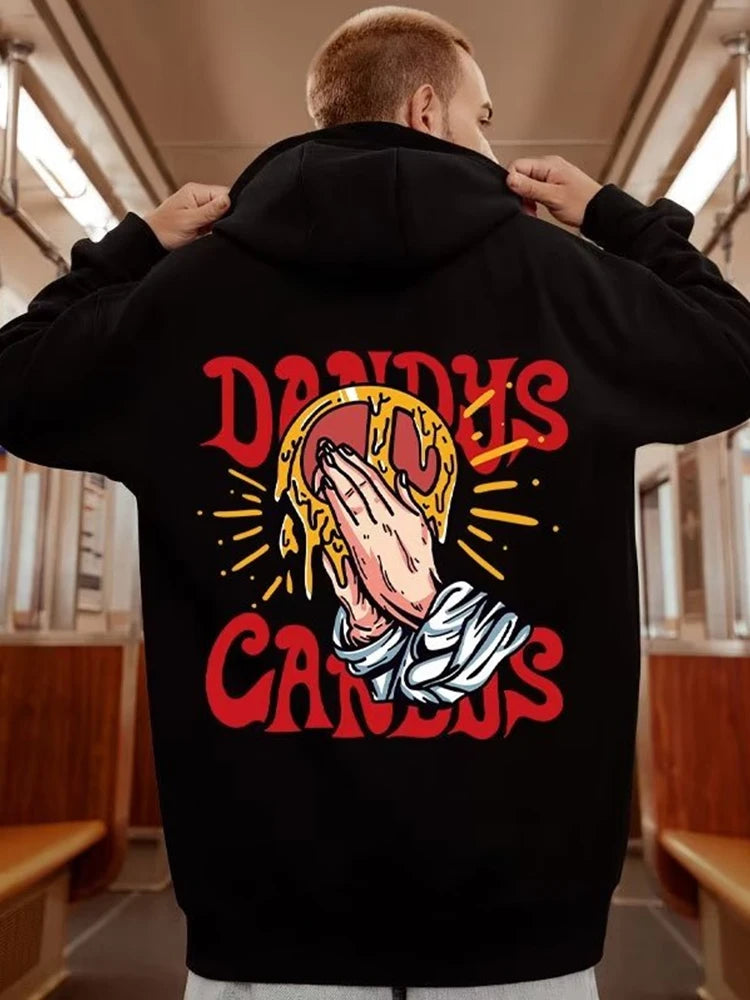 Goth Funny Finger Crossed Graphic Print Men Hoodies Casual Y2K Streetwear