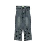 mens high street stars embroidery denim jean pants casual loose straight jeans hip hop y2k unisex pants streetwear joggers unique joggers style 3924