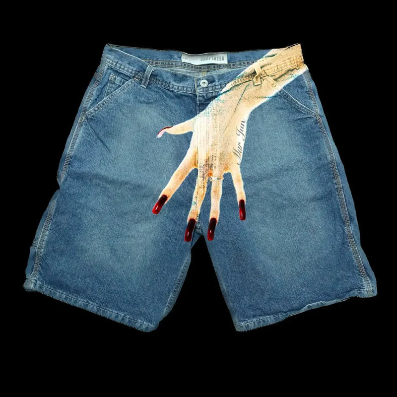 retro blue baggy denim gym shorts new gothic sweatpants basketball shorts harajuku hip hop y2k shorts pants mens graphic print unique joggers style 2459