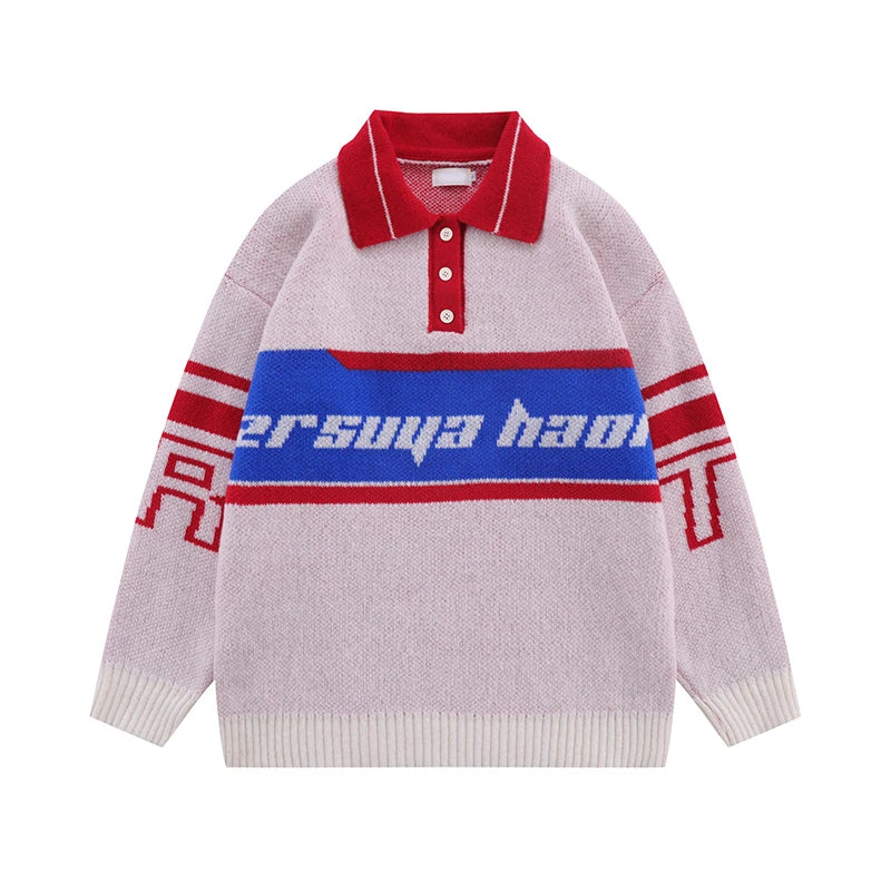 men knitted sweater jumper casual polo neck letter casual long sleeve streetwear hip hop autumn winter pullover knitwear sweater - oversized streetwear hoodie, unisex casual winter pullover, soft fleece-lined outerwear
