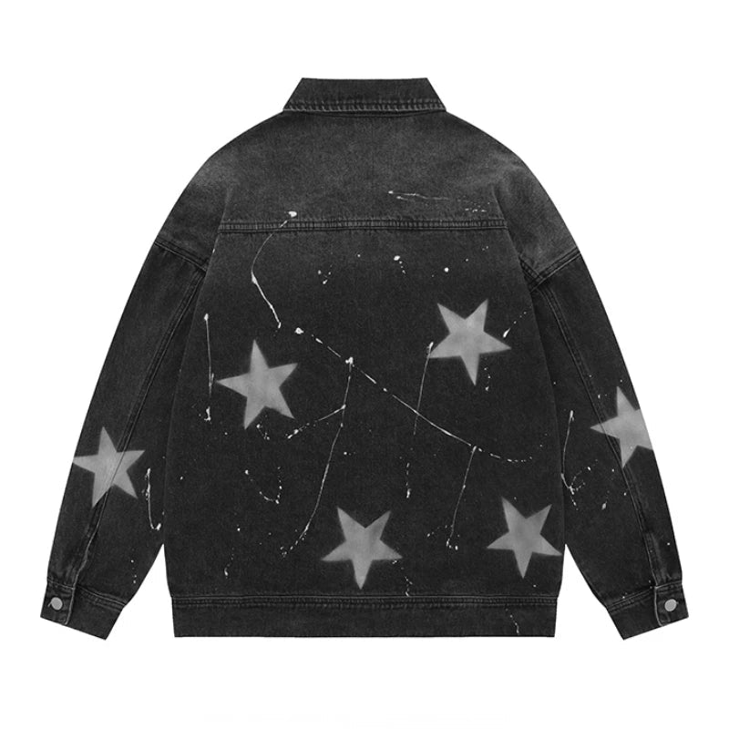 stars graffiti printed denim jackets mens fashion hip hop long sleeve coats outerwear y2k new casual streetwear jeans blue ja - variant style 87806c for streetwear fashion