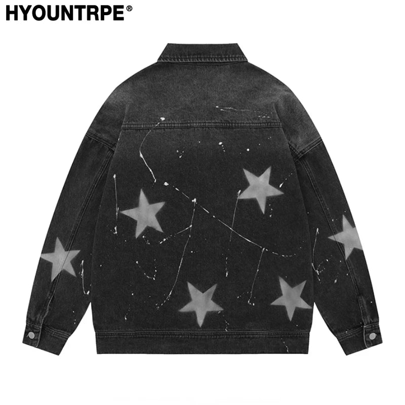 stars graffiti printed denim jackets mens fashion hip hop long sleeve coats outerwear y2k new casual streetwear jeans blue ja - variant style 87806c for streetwear fashion