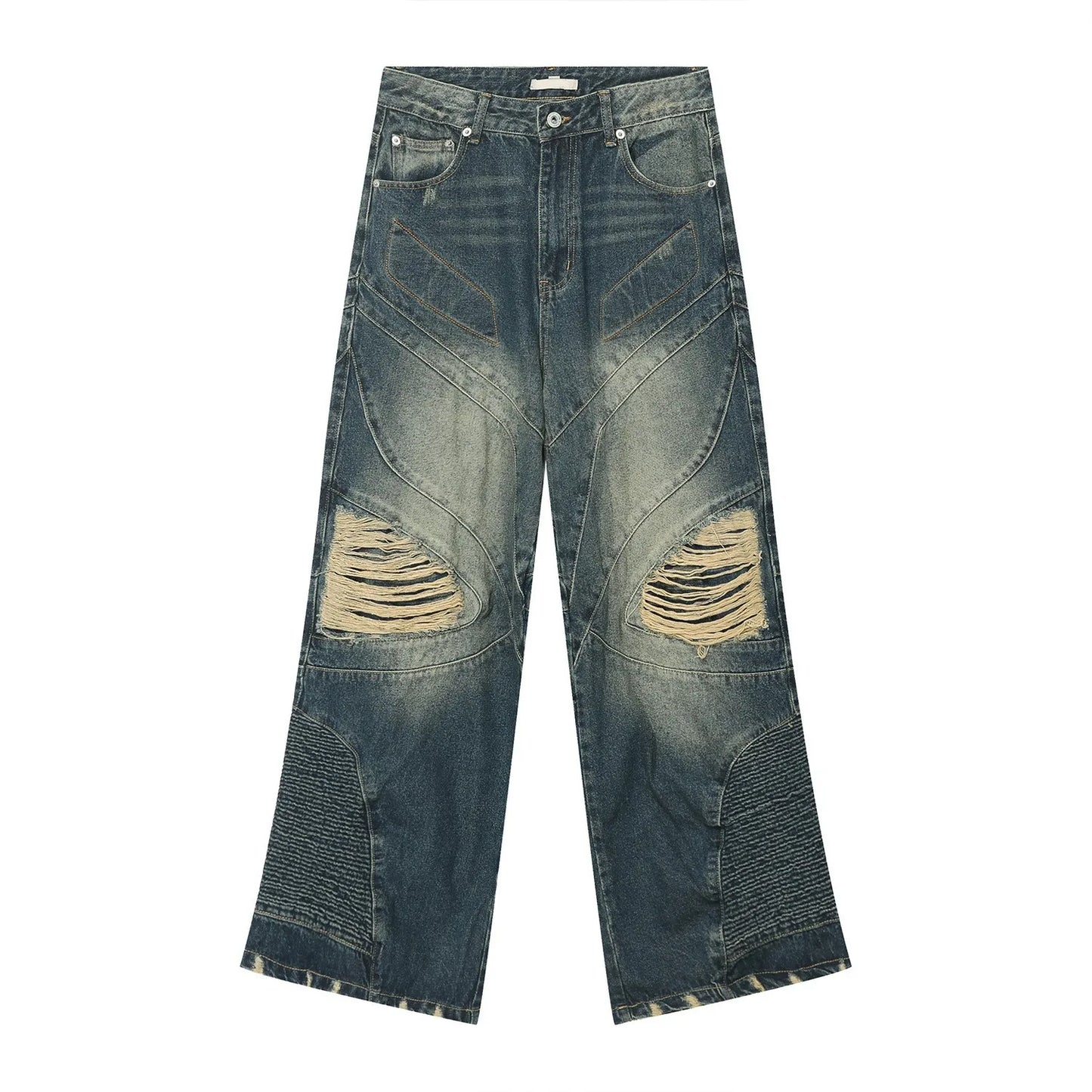 fashion loose streetwear denim jeans new casual wide legs straight jean pants hip hop ripped joggers baggy jeans men clothing unique joggers style 4387