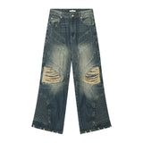 fashion loose streetwear denim jeans new casual wide legs straight jean pants hip hop ripped joggers baggy jeans men clothing unique joggers style 4387