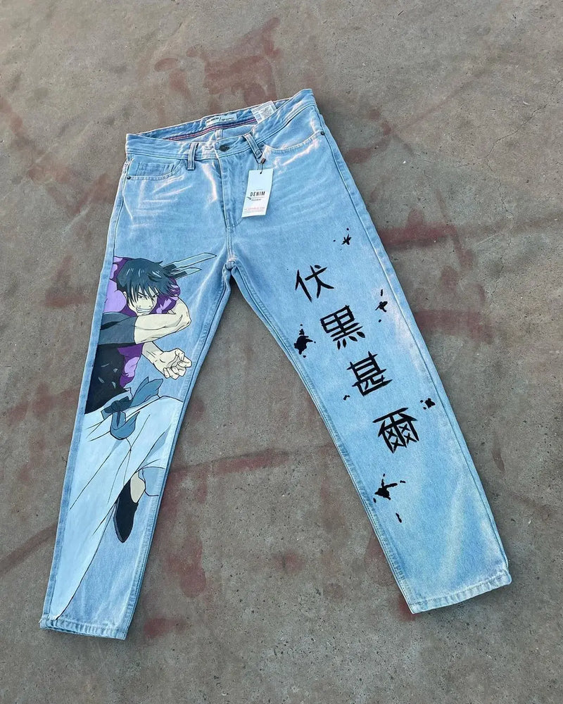 harajuku japanese anime style streetwear y2k jeans for men wide trouser graphic new women high waist jeans wide leg jeans pants unique jeans style 5002