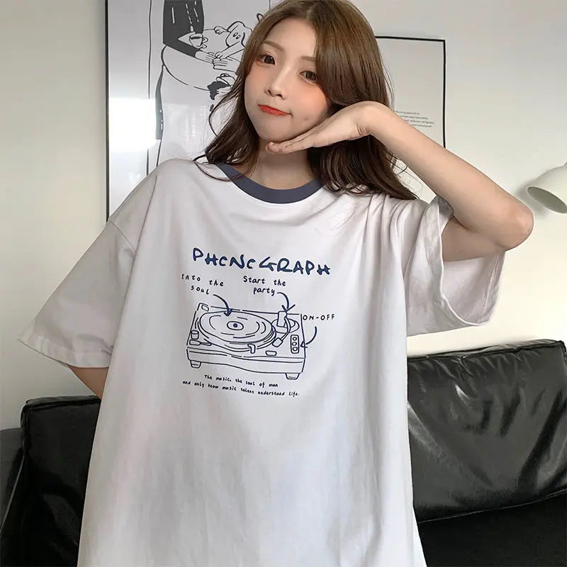 Glitchcore Oversized shirt – Summer Japanese Girly Cotton Short Sleeved T Shirt For Women