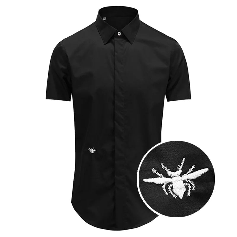 New 2021 luxury Men Classic Embroidered bee spide Fashion Cotton Casual Shirts Shirt high quality Pocket Short sleeves A50