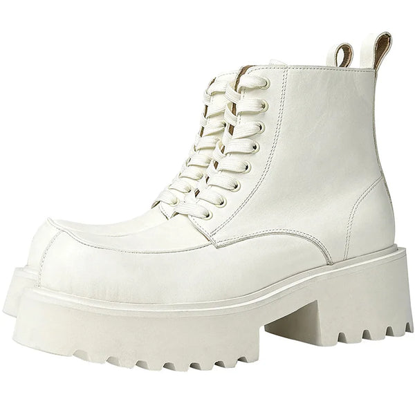Men's Genuine Leather High Sole Platform Streetwear Fashion Casual Increase Boots Male Punk Gothic Rock Motorcycle Boots Shoes