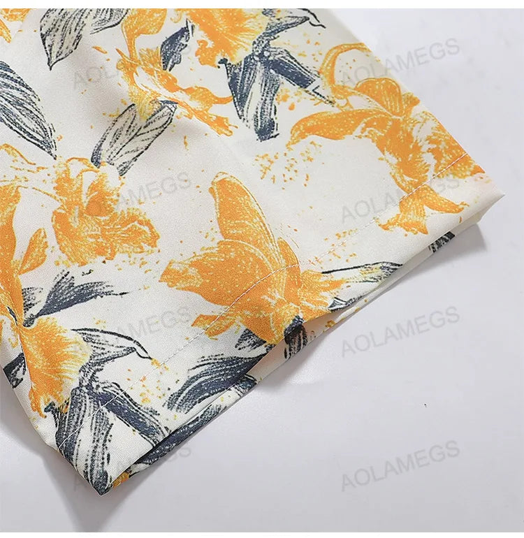 Casual Fashion Hawaiian Shirts Flower Pattern Half Sleeve Shirt Beach Fashion Versatile