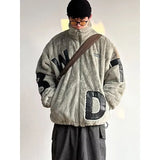 Street Lamb Wool Jacket Mens 2024 Winter Stand Collar Letter Patchwork College Parkas Fleece Warm New Thickening Couple Coats