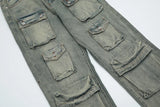 hip hop cargo denim pants streetwear plain denim pants mens harajuku cotton casual joggers jeans loose straight pants trousers unique joggers style 3865