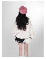 Harajuku Sweet Thicknecked Bow College Coat Woman Zip Up Hoodie Sailor