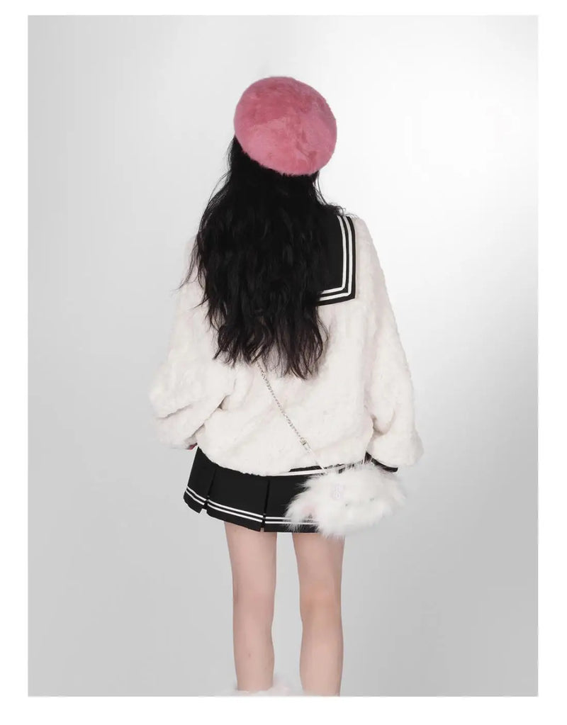 Harajuku Sweet Thicknecked Bow College Coat Woman Zip Up Hoodie Sailor
