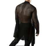 Mens Cape Hollow Perspective Sexy Outerwear Cape Streetwear Trend Punk Style Dj Nightclub Long Sleeve Shirt Men'S Clothing 2024