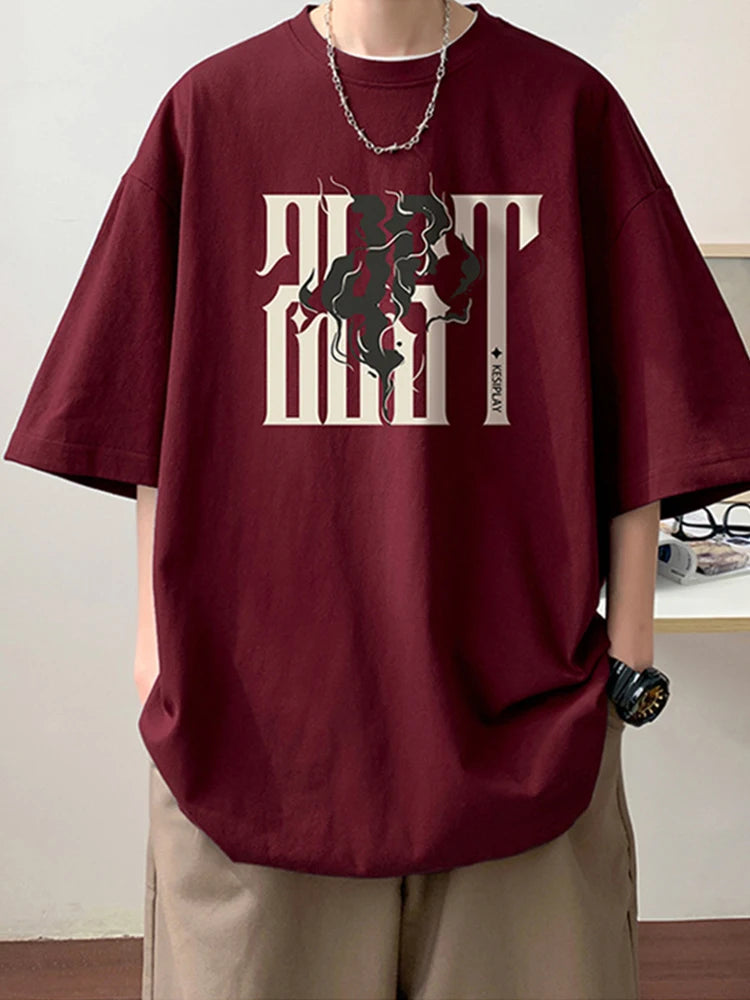 Y2k Crying character – 2024 New American Letter Print Short Sleeve Tee Shirt Mens