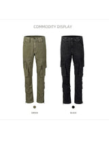 high street multi pockets tooling pants men army green cargo pants hip hop mopping trousers with band military streetwear pants