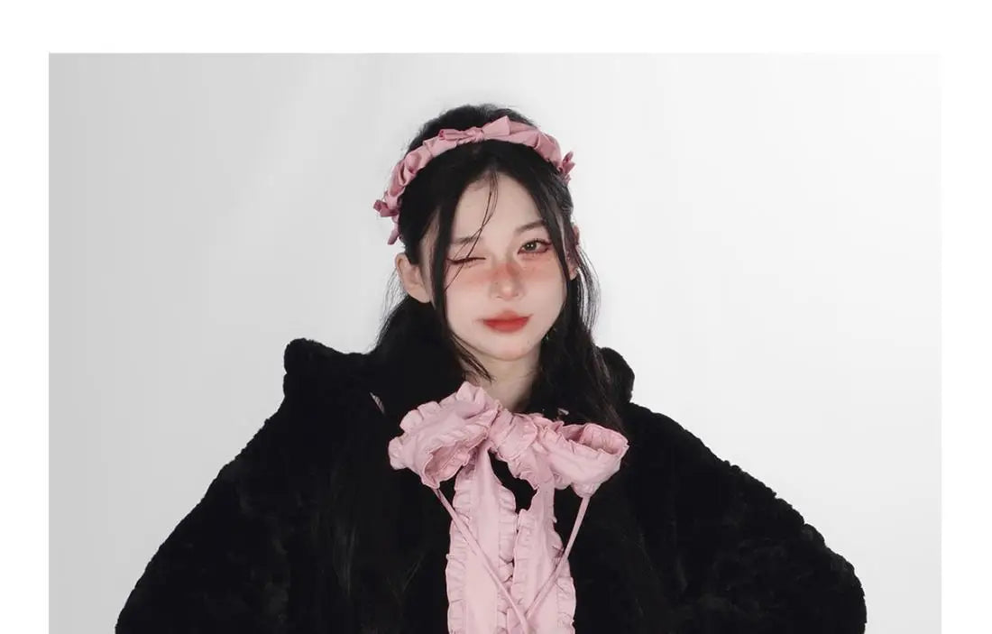 Harajuku Little Wildcat Hoodies Women Bodysuit Black Tie Bowknot Cute