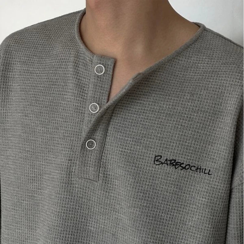 Trendy Korean Style Personalized Floral Gray Waffle Print Long-sleeved Autumn American Men's Women's Y2K Round Neck Sweatshirt