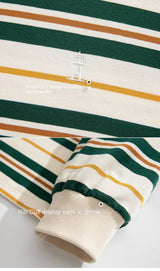 Vaporwave Oversized shirt – Embroidered Striped Contrast Round Neck Cotton Sweatshirts A
