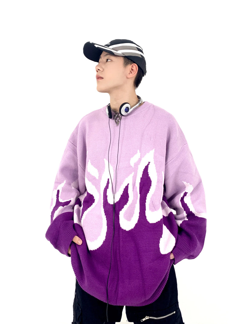 bold flame design top, high-street layer, cozy fashion fit, stylish street outfit, modern aesthetic appeal