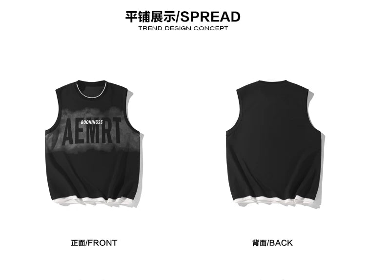Y2k Oversized shirt – Hip Hop Street Mens Tank Tops Retro Gradient Letter Print Sl