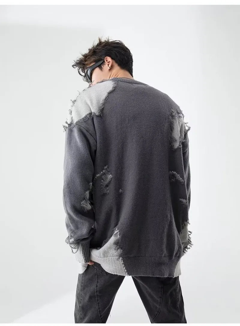 grunge fire sweater, streetwear drip, cozy knitwear for men, oversized grunge aesthetic winter top